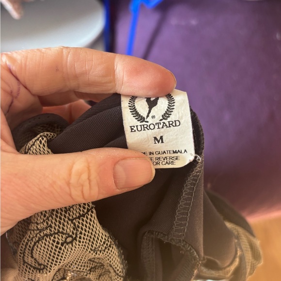 Eurotard Medium Black Metallic Leotard with Mesh Flocked Overlay & Keyhole Back - Picture 4 of 5